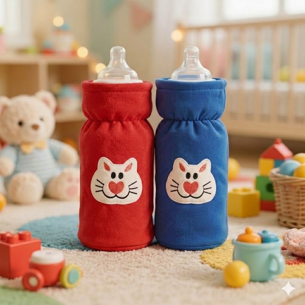 kudowhirl Baby Feeding Bottle Elastic Cover Soft Plush Velvet Cartoon Stretchable Strap-picture-15