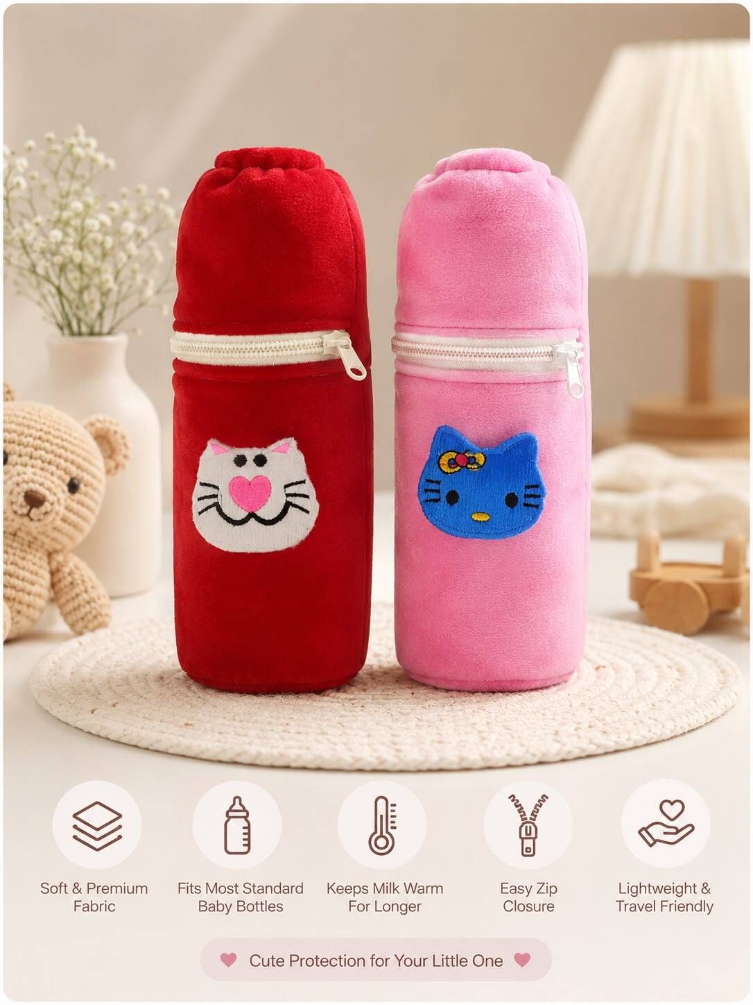 Baby Bottle Cover Set of 2 with Zip | Insulated Feeding Bottle Pouch-image-16