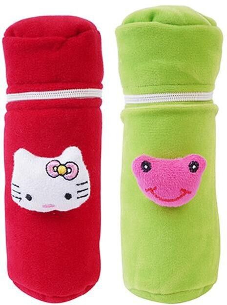 mw prints Soft Plush Stretchable Baby Feeding Bottle Cover Easy to Hold Strap and Zip | Suitable for 130 ML-250 ML Feeding Bottle-Green-Dark Red-picture-18