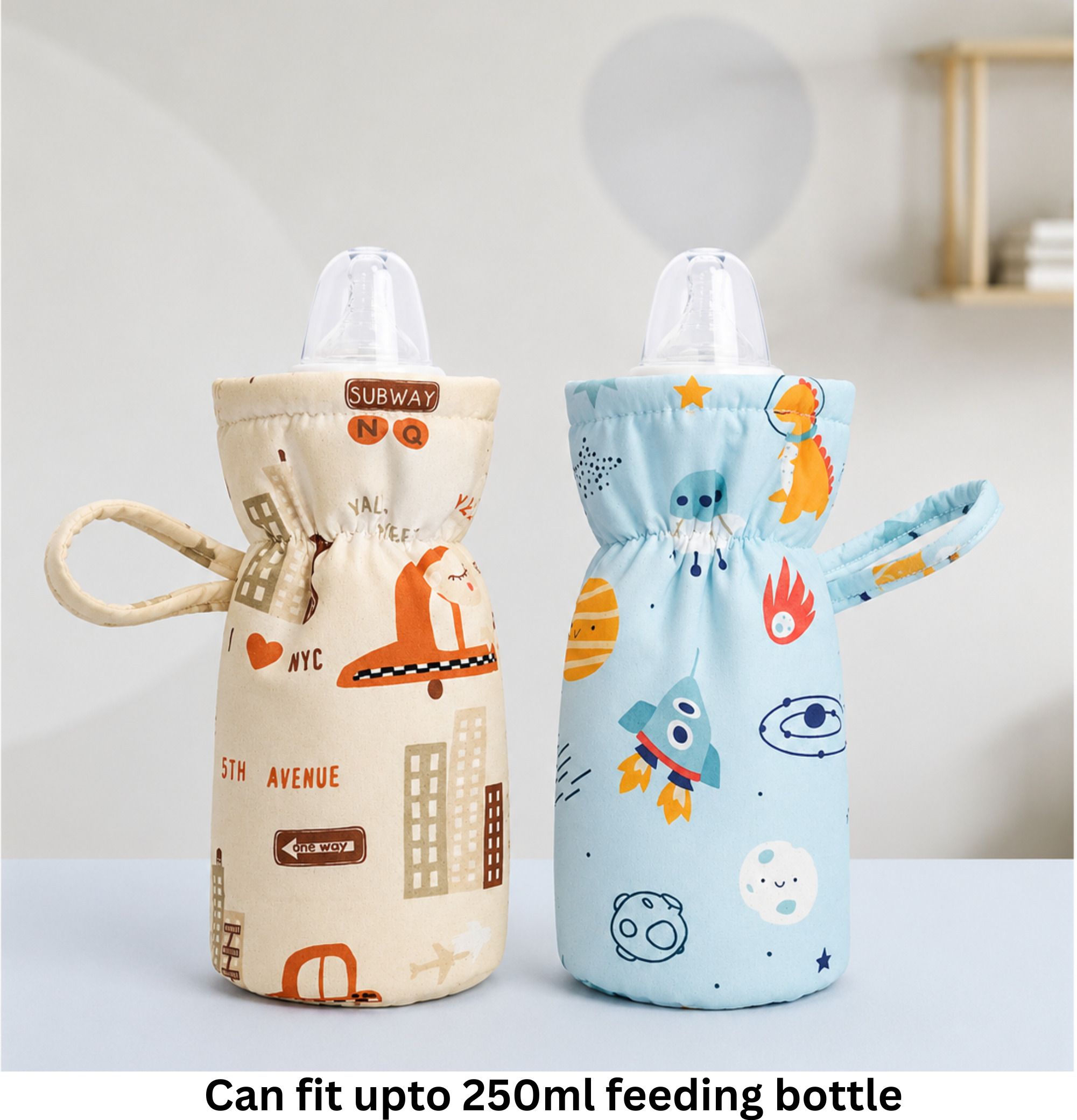 Feeding Bottle Cover|Suitable for 130 ML-250 ML Feeding Bottle - Peach and Blue-image-11