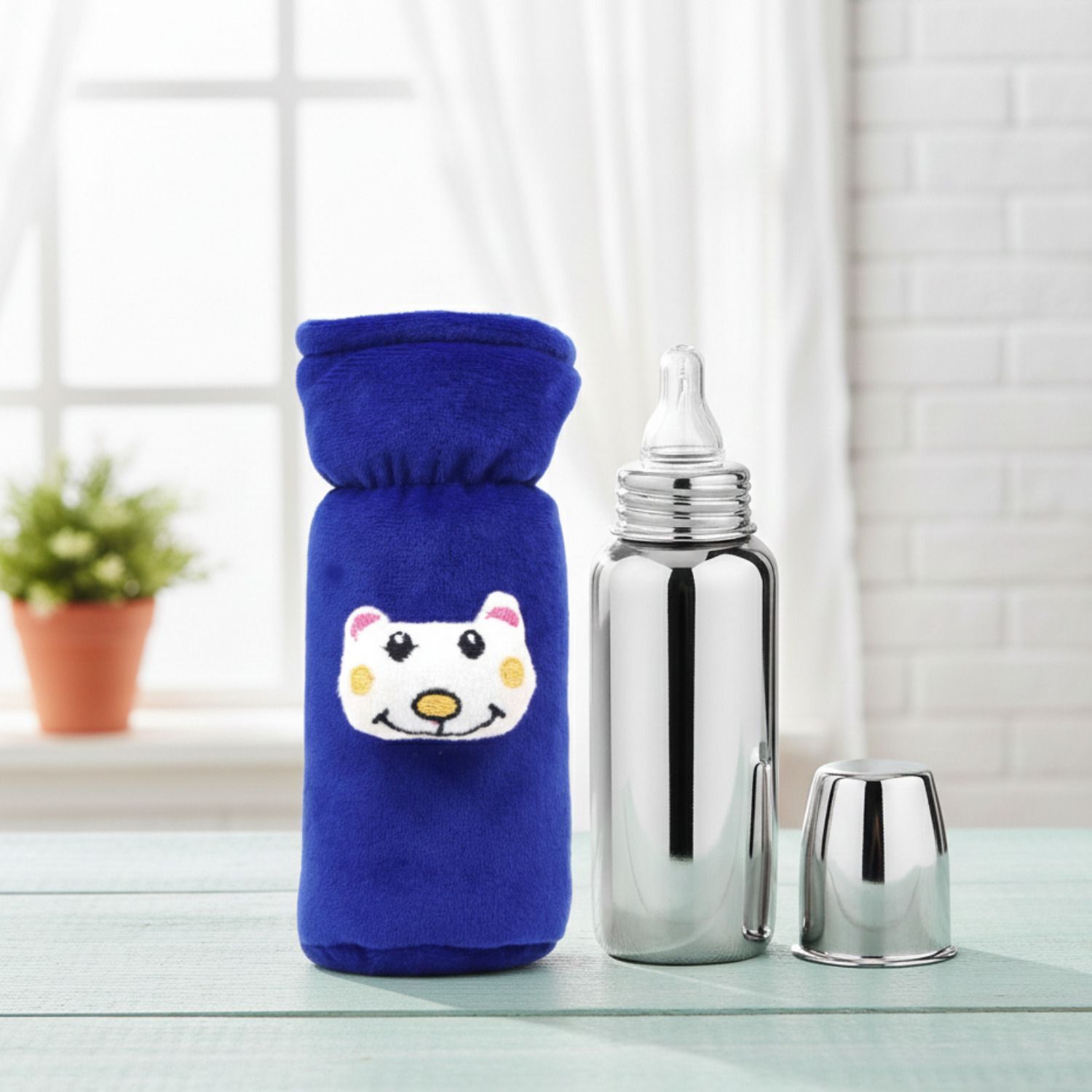 uniecroune kids Baby feeding bottle with cover & baby fruit feeder 0-3 years BPA free - Steel Milk Bottle For New Born Baby-picture-28