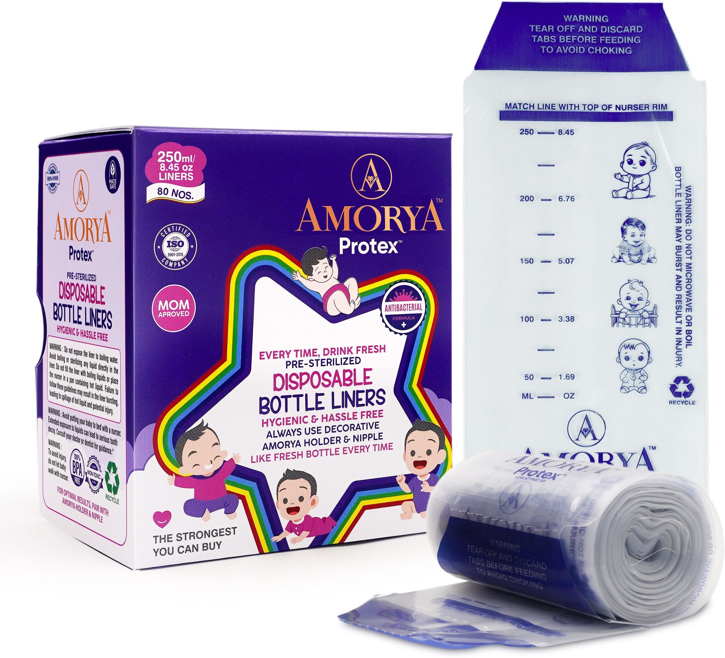 amorya Protex Bottle Liners 250ml | 80 Count | Single Use| Pre-Sterilized & Hygienic-picture-28