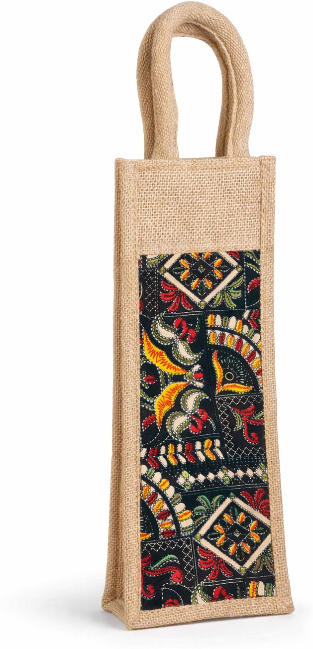 vss Handmade Jute Bottle Bag with Ethnic Black Printed Design-picture-11
