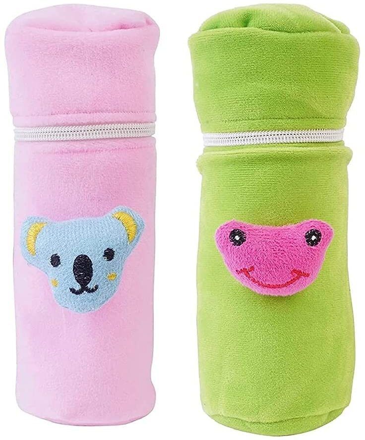 mw prints Soft Plush Baby Bottle Cover for Feeders Set of 2 Zipper Closer Cute Animated-picture-34