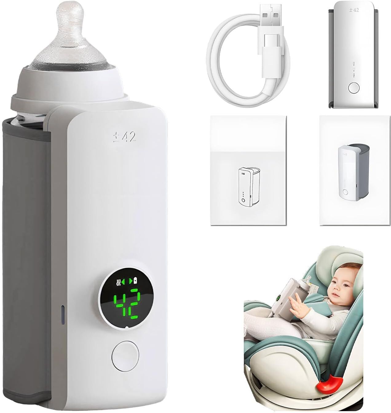 onovate Portable Rechargeable Baby Bottle Warmer with Temperature Control-picture-1