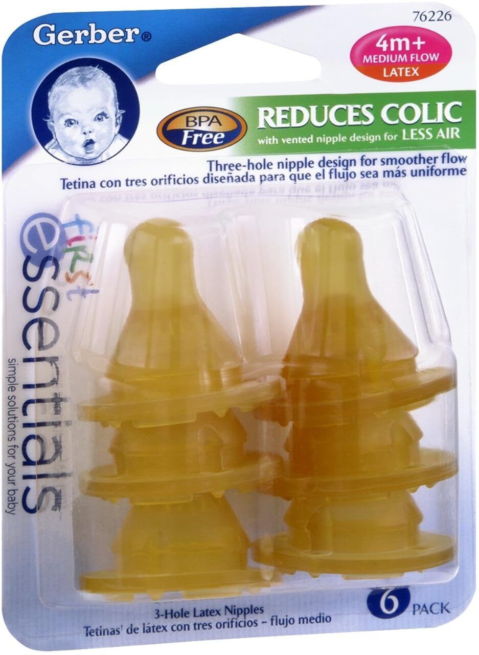 gerber First Essential 6 Pack Latex Nipples Medium Flow Nipple-picture-19