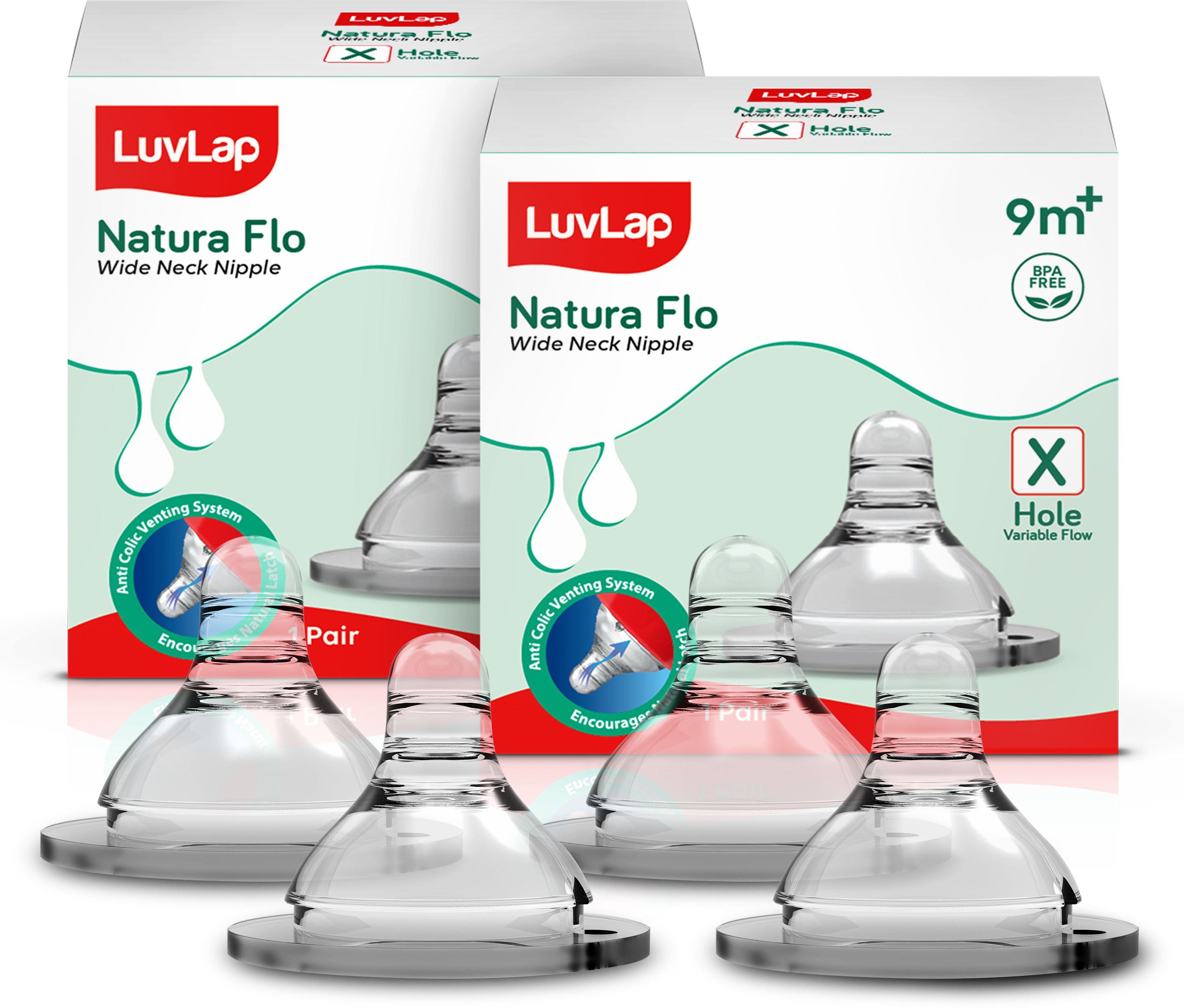 Anti-Colic Natura Flo Teat/for Wide Neck Bottle, 4pcs, 9m+ Variable Flow Nipple