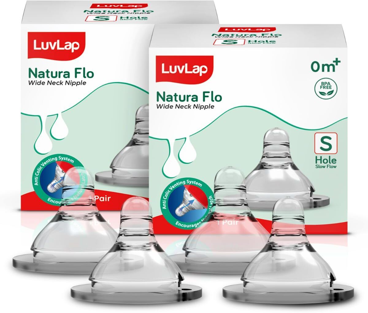luvlap Anti-Colic Natura Flo Teat/for Wide Neck Bottle, 4pcs, 0m+ Fast Flow Nipple-picture-16