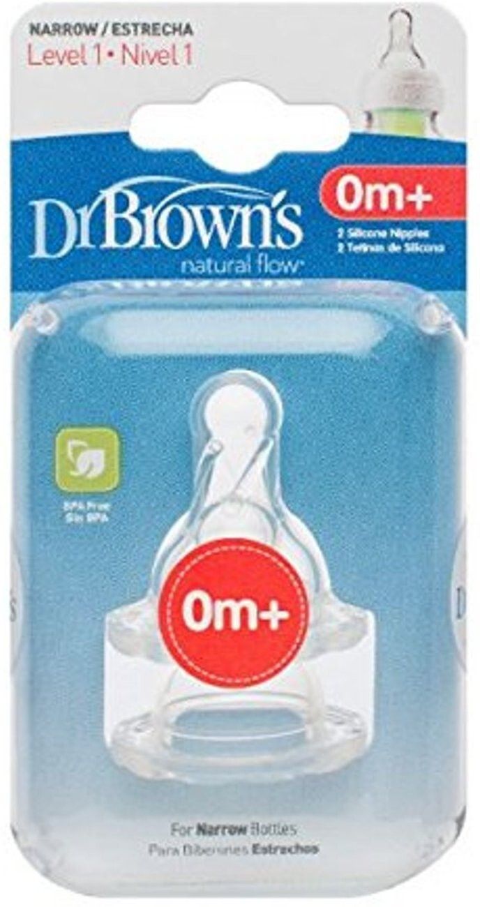 Dr Brown Natural Flow Level 1 Narrow Nipple Set of 2 (0m+) Slow Flow Nipple