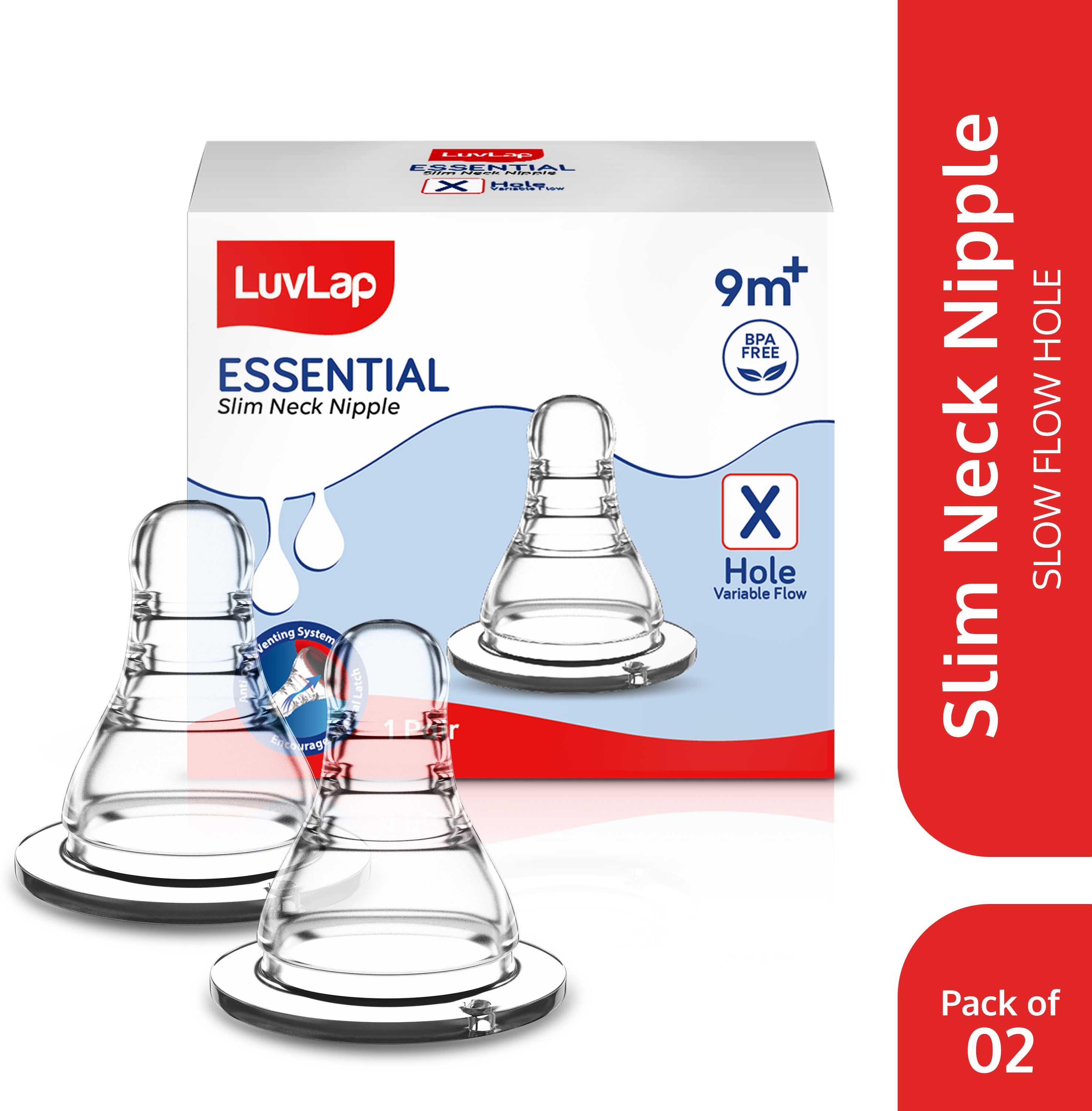 luvlap Anti-Colic Essential Teat/Nipple for Slim/Regular Neck Bottle, 9m+ Variable Flow Nipple-picture-2