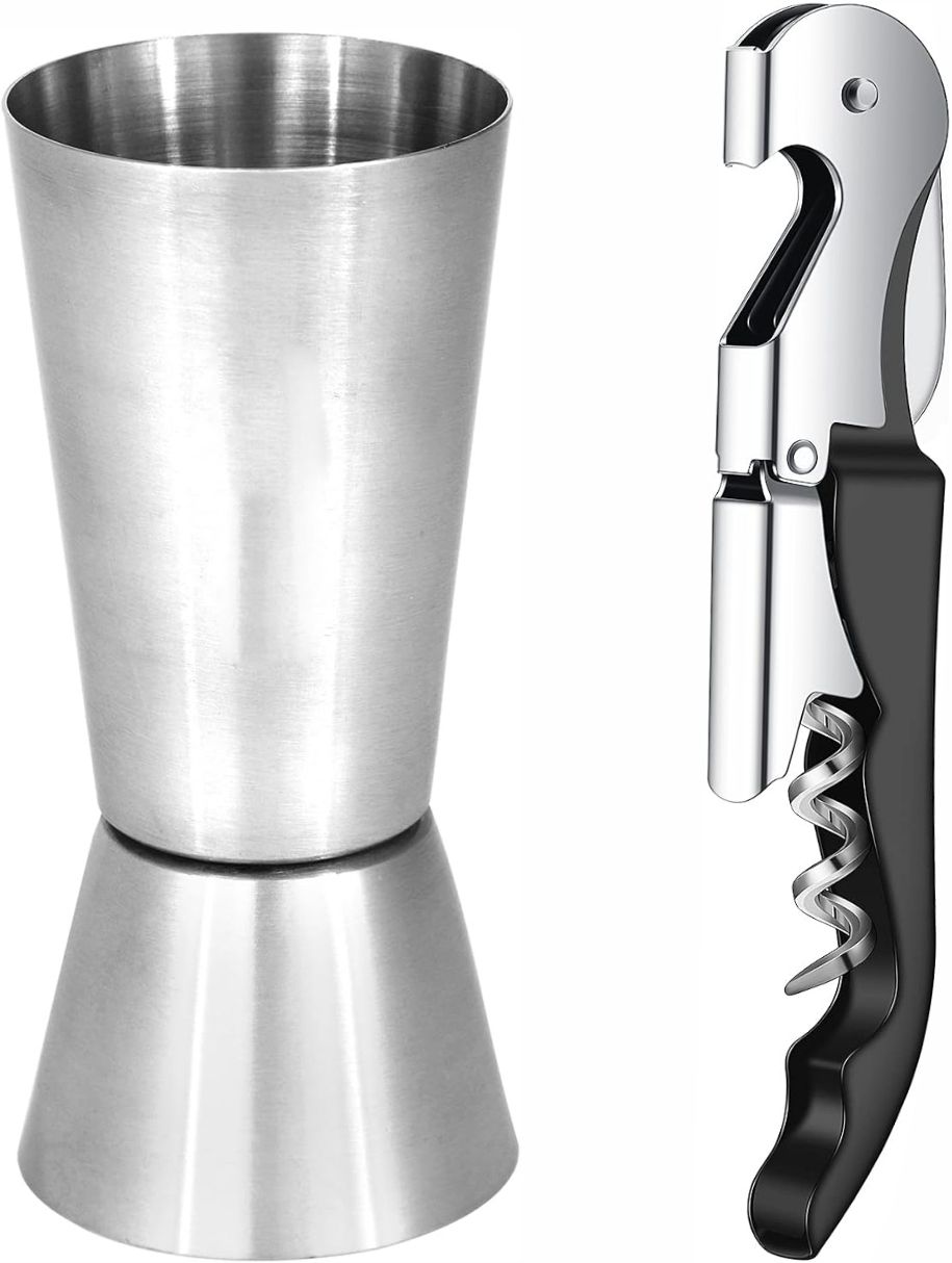Wine Opener With Peg Measure 30/60 ml Stainless-Steel Jigger, Cork Screw Tool for bar tenders (Combo) Bottle Opener Set-image-37