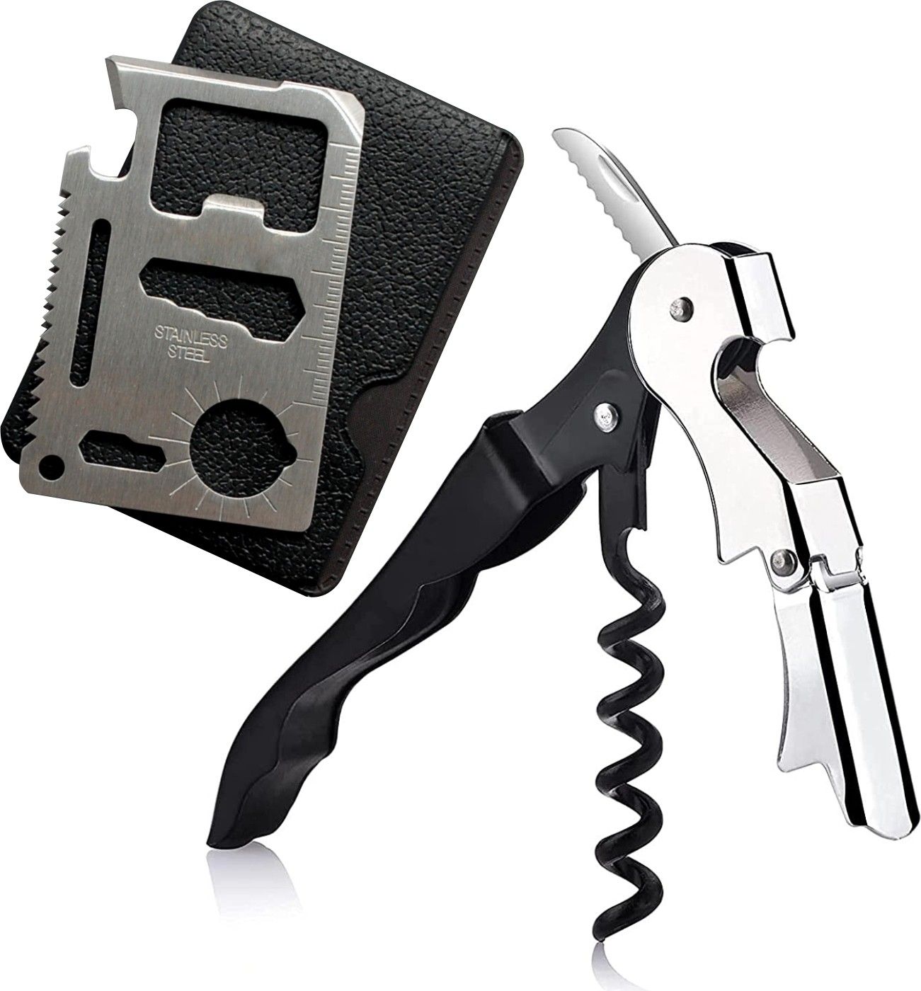 Wine Opener with Credit Card 11in1 Pocket Tool Stainless Steel Wine Cork (Combo) Wine Opener with Credit Card 11in1 Pocket Tool Stainless Steel Wine Cork (Combo) Bottle Opener Set
