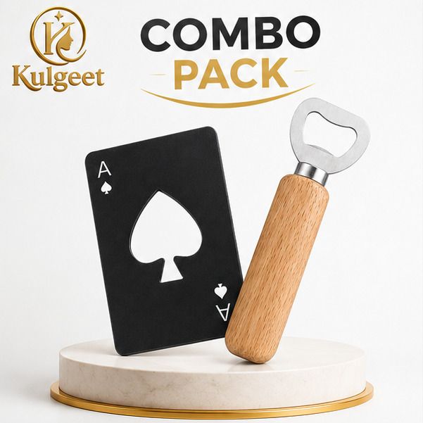 Bottle Opener Combo Pack Of 2 Wooden Handle Bottle Opener + Stainless Steel Card Bottle Opener Combo Bottle Opener-image-41