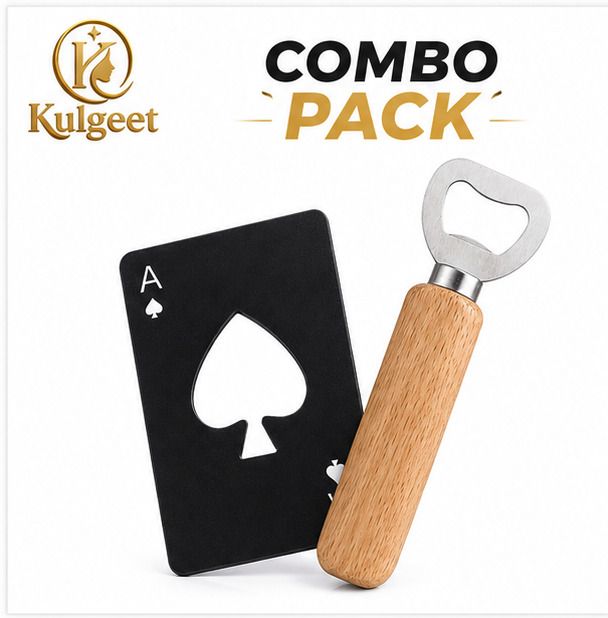 Bottle Opener Combo Pack Wooden Handle Bottle Opener & Stainless Steel Card Bottle Opener Combo Bottle Opener-image-26