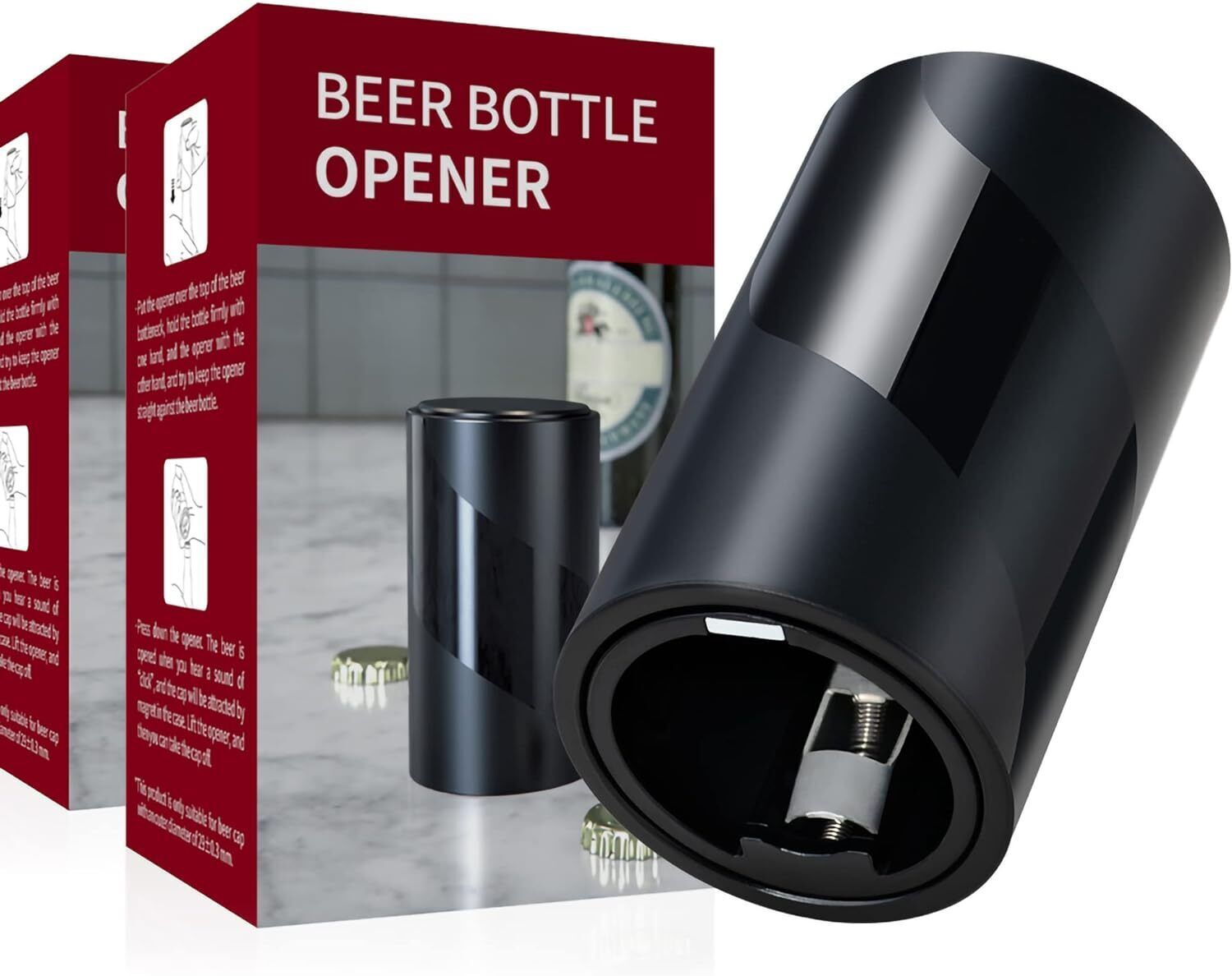 2 PCS Push Down-Pop Off Beer Bottle Opener with Magnetic Cap Catcher No Damage Automatic Decapitator Beer/Soda Magnet Bottle Top Openers,One-Hand Easy Bottle Opener Set-image-46