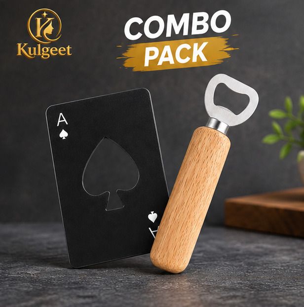 Combo Pack Of 2 Bottle Openers (Kitechen Tool) Wooden Handle Bottle Opener & Stainless Steel Card Bottle Opener (Kitchen Tool) Bottle Opener-image-45