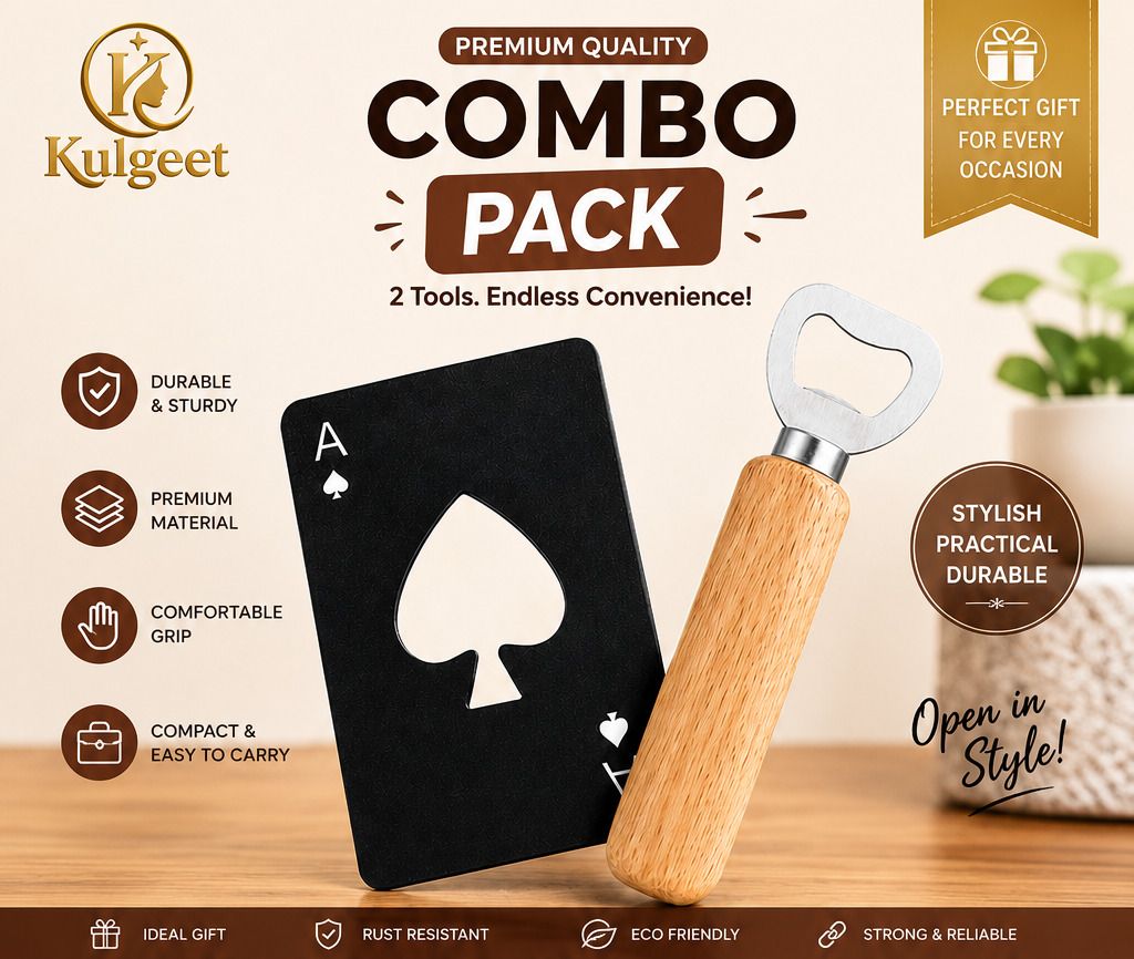 Combo Pack Of 2 Bottle Openers Endless Tool Endless Combo Wooden Handle Bottle Opener & Stainless Steel Card Bottle Opener Bottle Opener-image-44