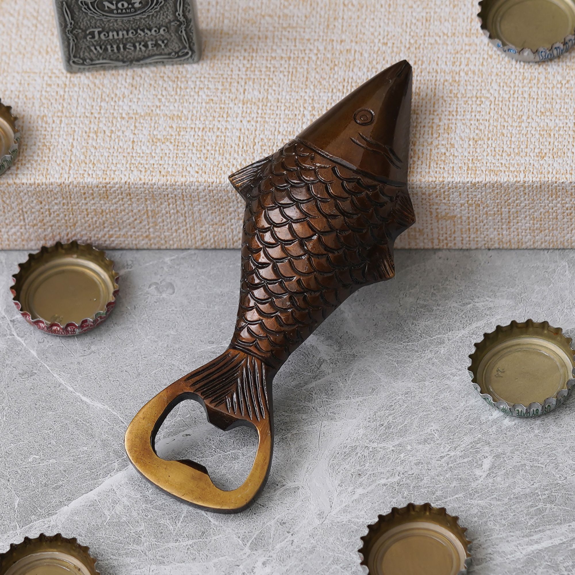ecraftindia BAO505 Antique Copper Finish Brass Fish Statue Decorative Bottle Opener Bottle Opener-picture-27