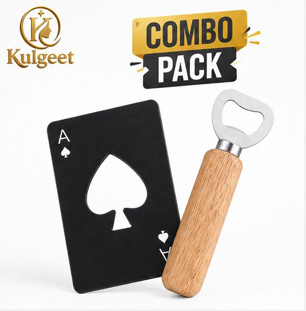 Combo Pack Of 2 Bottle Opener Wooden Handle Bottle Opener & Stainless Steel Card Bottle Opener Combo Bottle Opener-image-34
