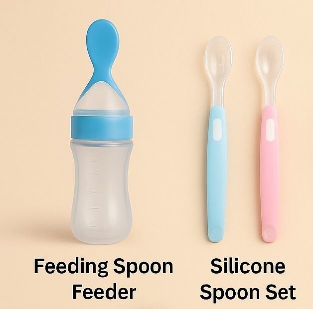 Baby Feeding Silicone Spoon Bottle & Spoon SILICONE, PLASTIC SPOON+SPOON BOTTLE Tongs