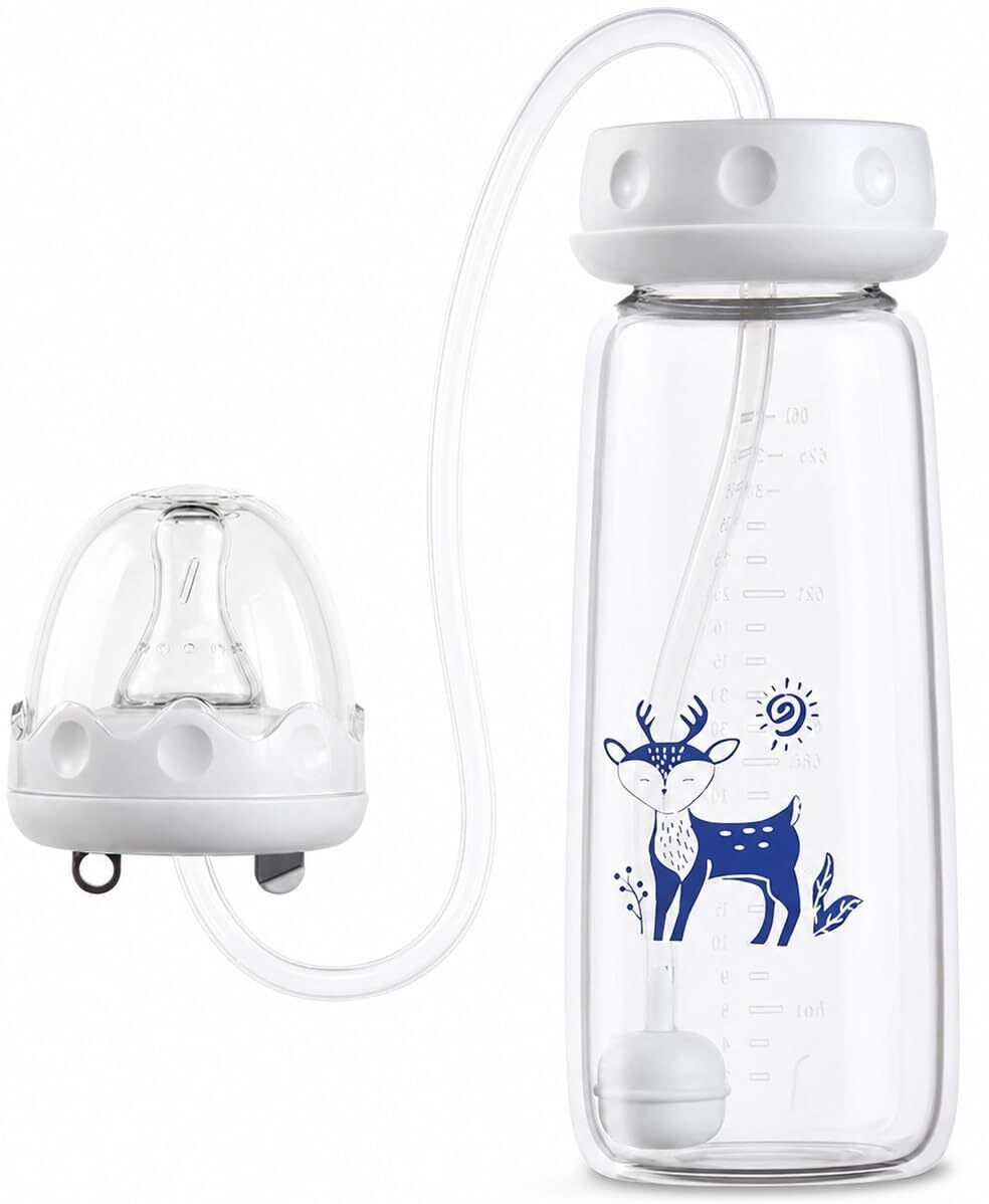 Baby Feeding Bottle with Weighted Straw and Protective Cap Wide Mouth Plastic Feeding Bottle Tongs-image-38