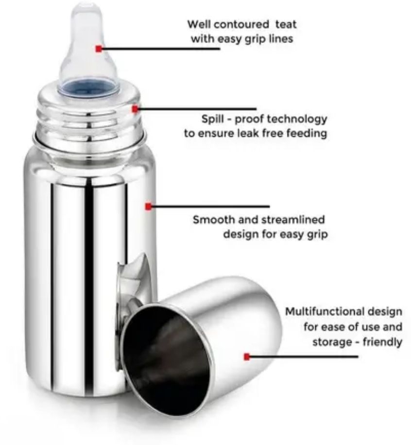 300ml Baby Kids Stainless Steel Milk Feeding Bottle with Nipples Combo Steel Milk Feeding Bottle with Nipples Combo Tongs