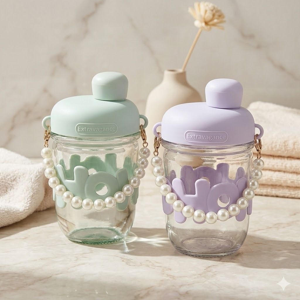 cz art Generic Luxury Mini Glass Sipper Bottle with Pearl Handle | Leakproof Lid |-picture-10