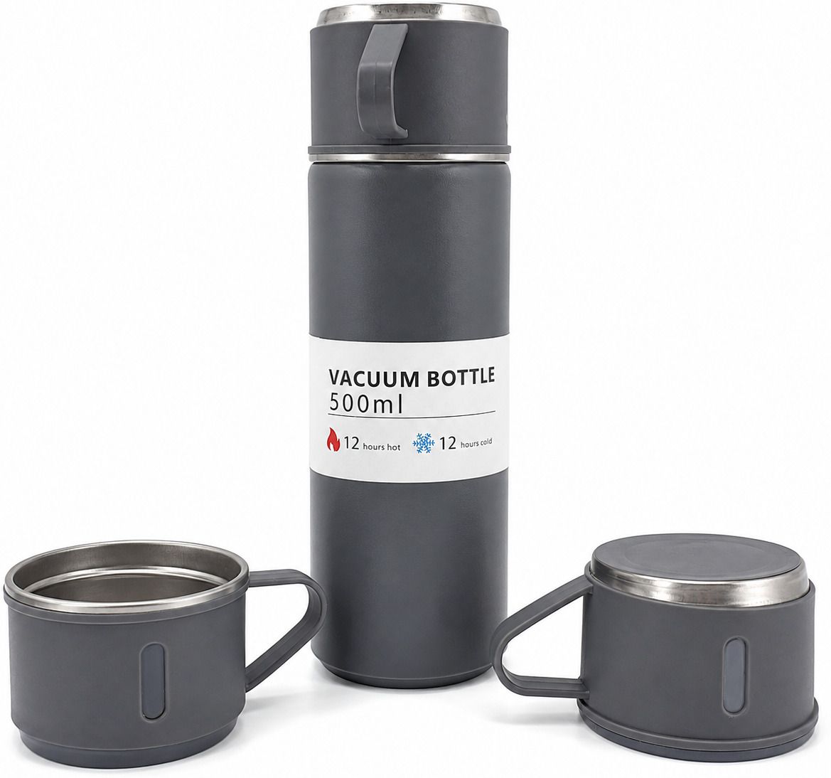 Premium Vacuum Flask Bottle with 3 Cups | Double Wall |Hot & Cold 12 Hours 500 ml Stainless Steel Flask-image-23