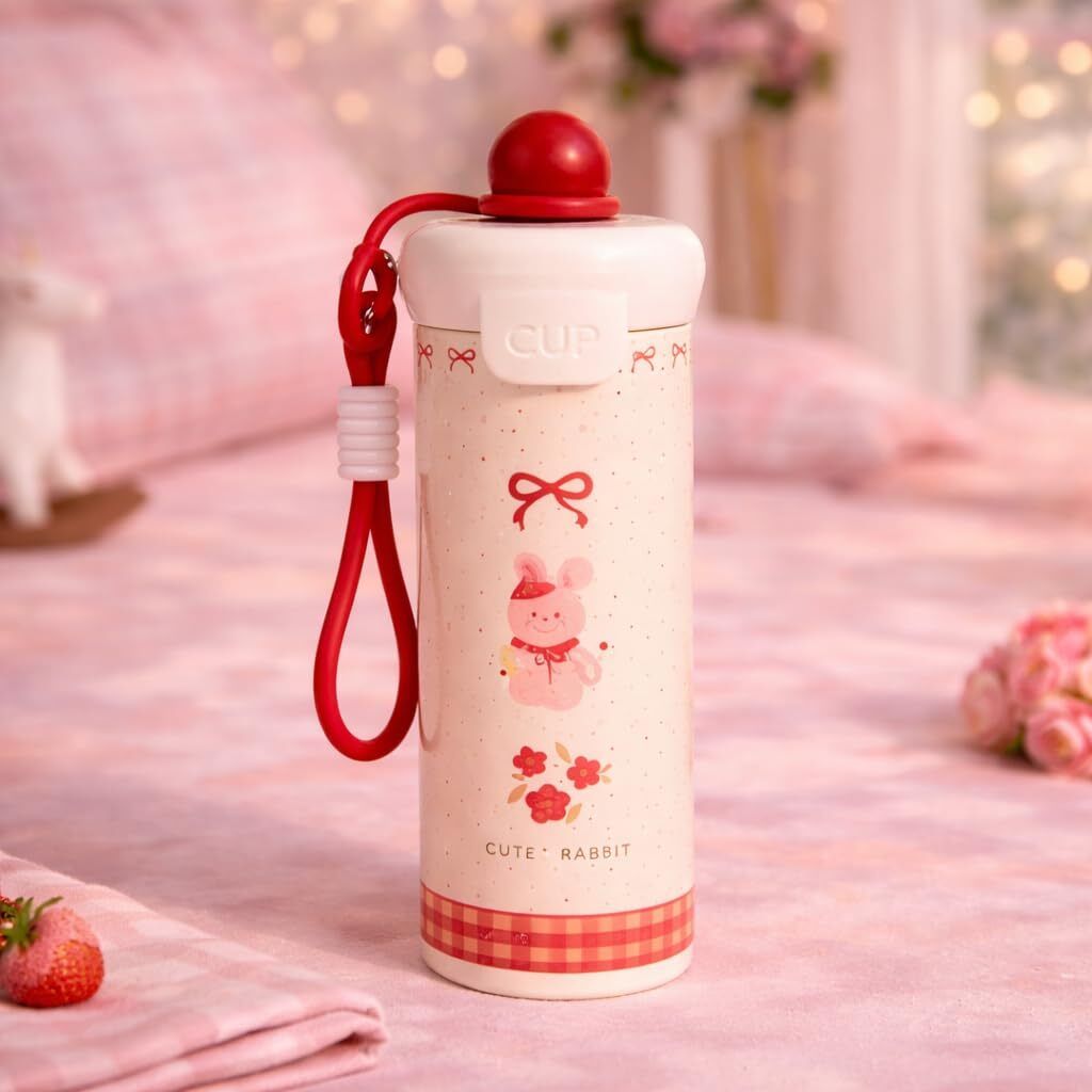 collectivex Cute Kawai Water Bottle with Twin Lid (Sip & Gulp) Leak Proof Steel Bottle 600 ml Stainless Steel Bottle-picture-43