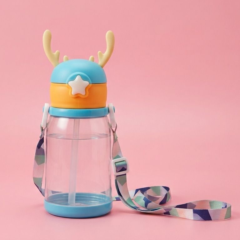Cute Teal Deer Shape Water Bottle for Kids | Cute Bottles for School 500 ml Plastic Sipper-image-9