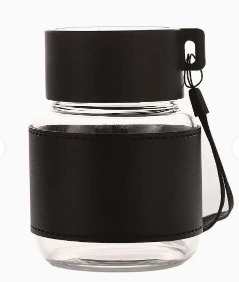 dharm enterprise Small Glass Tumbler with Black Leather Sleeve 300 ml Glass Bottle-picture-31