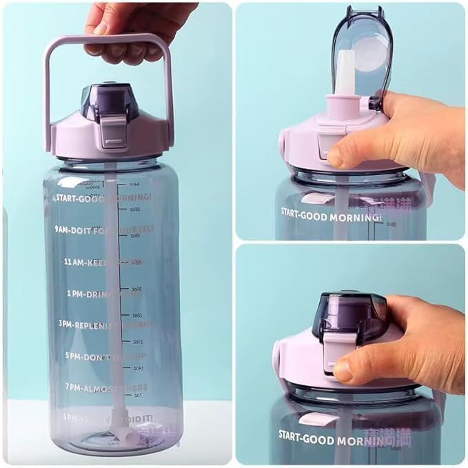 Motivational Water Bottle With Time Marker Leakproof Transparent 2Litre (Purple) 2000 ml Plastic Bottle-image-46