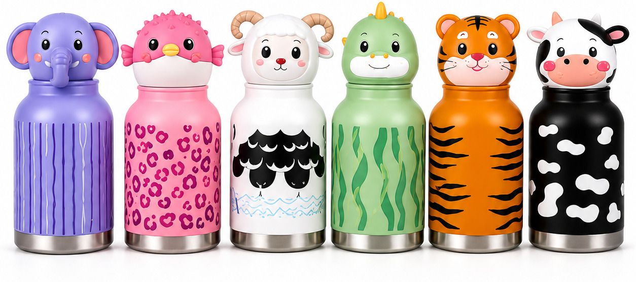tinytoystown Kids Insulated SUS304 Hot & Cold Water Bottle with Cute 3D Animal Character Lid 300 ml Stainless Steel Flask-picture-17