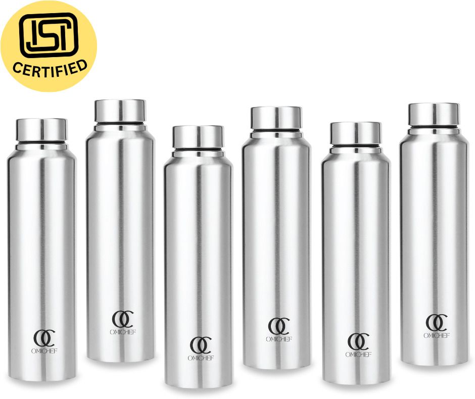 omichef 1 Litre AquaPro Stainless Steel Fridge Water Bottle Set of 6 1000 ml Steel Bottle-picture-14