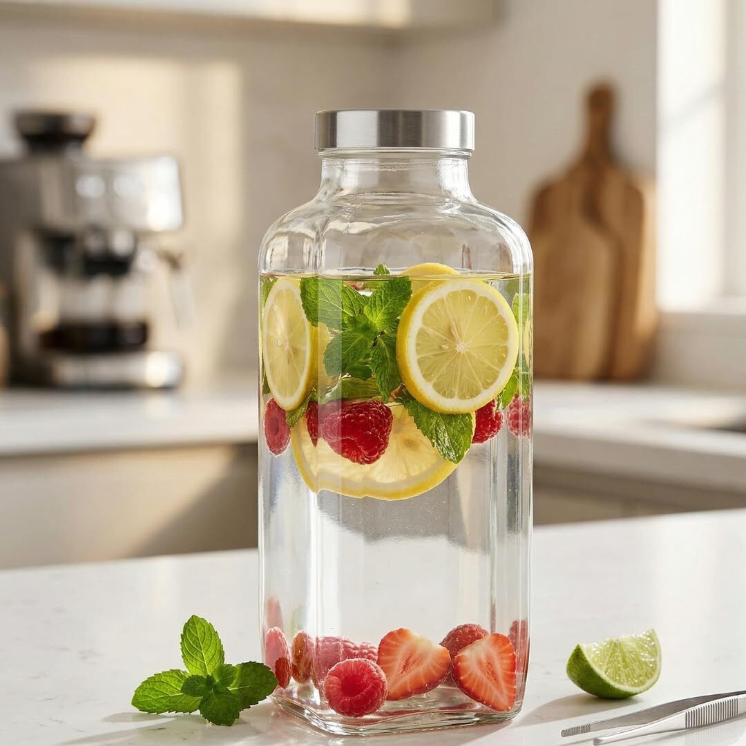 Transparent Glass Bottles French Square Design | BPA-Free Durable Water Bottle 1000 ml Glass Bottle-image-16
