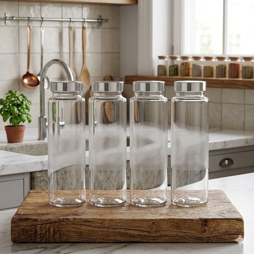 croco jar Set of 4 Glass Water Bottle with Leak-Proof STEEL CAP – 750 ml Each 750 ml Glass Bottle-picture-26