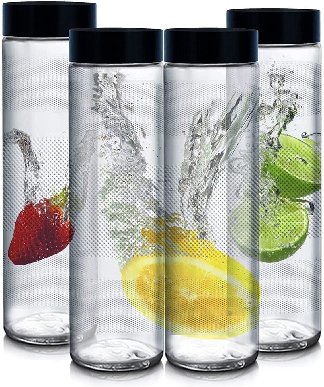 uinque buyer 4PCS-Black Plastic Lids Glass Water Bottles Set - For Fridge, Juicing 750 ml Bottle-picture-22