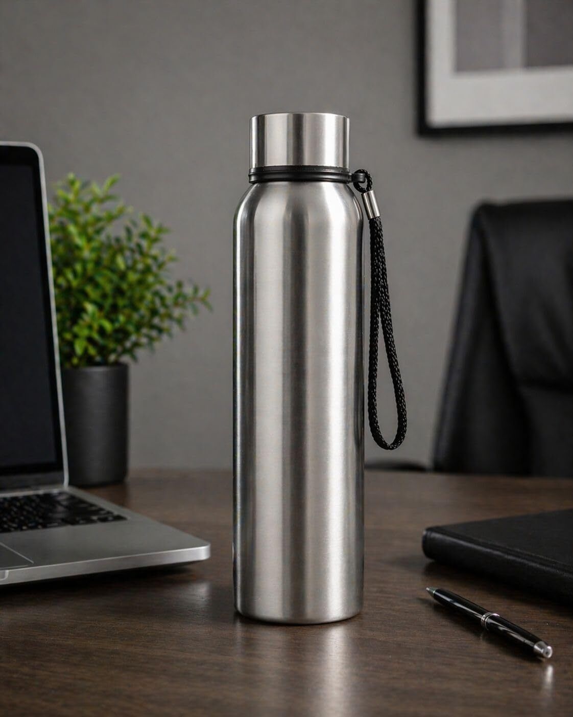 Steel Water Bottle 1000 ml | Stainless Steel Drinking Bottle with Carry Strap 1000 ml Stainless Steel Bottle-image-34