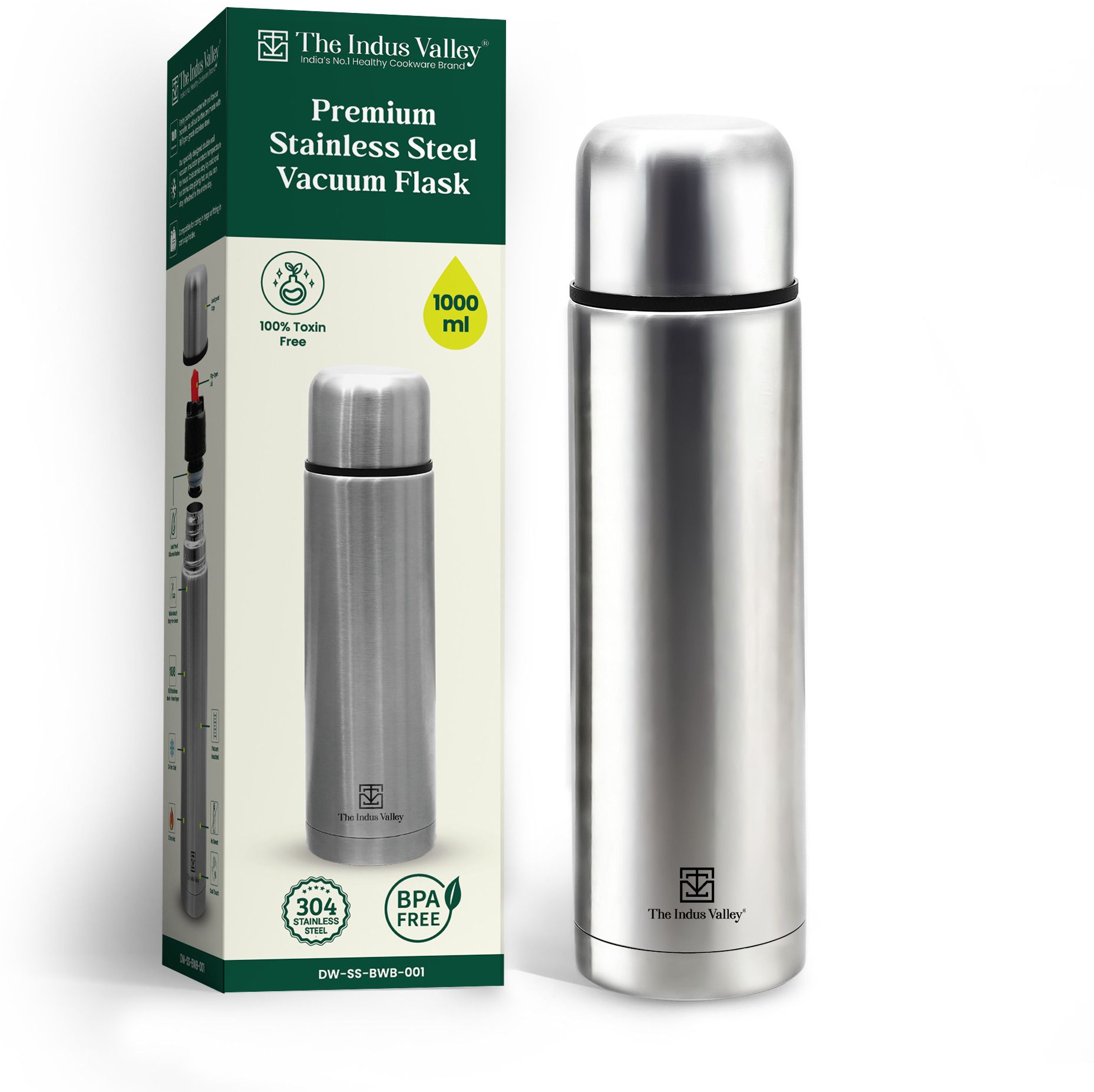 the indus valley Stainless steel Vacuum insulated Bullet water bottle -1L 1000 ml Stainless Steel Bottle-picture-26