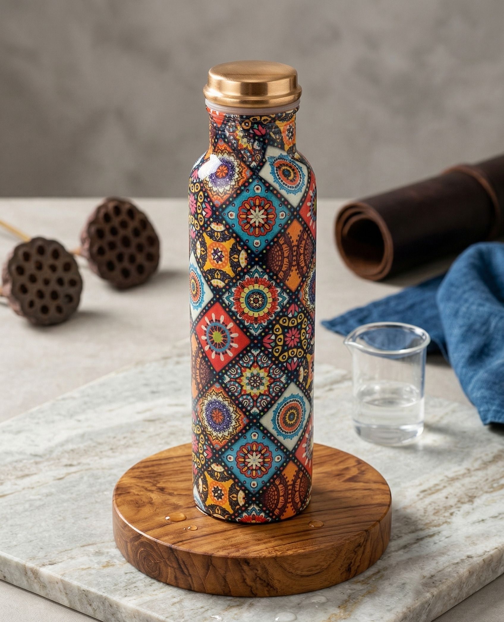 thammar Mosiac Copper Vessel 1000 ml Copper Bottle-picture-36