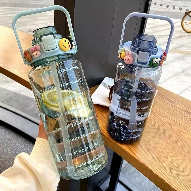 searegal 2 L Capacity Water Bottle Belt Straw Transparent bottle 2000 ml Bottle-picture-27