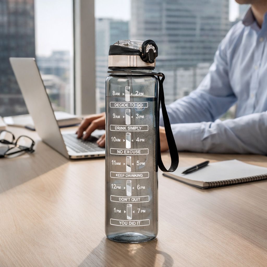 Motivational Sipper Bottle with Time Marker Leakproof BPA Free Fitness Bottle 1000 ml Plastic Bottle-image-48