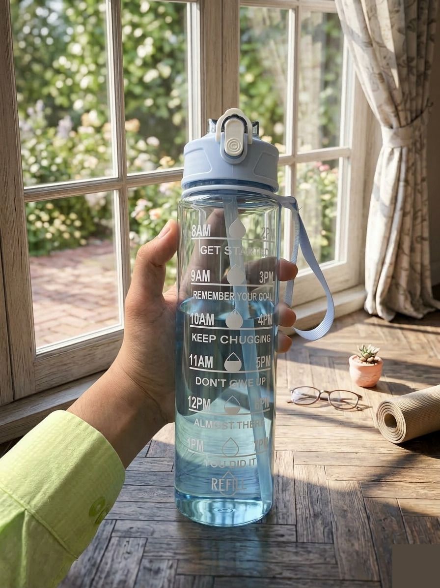 Transparent Motivational Water Bottle 900ml for gym office 900 ml Plastic Sipper-image-32