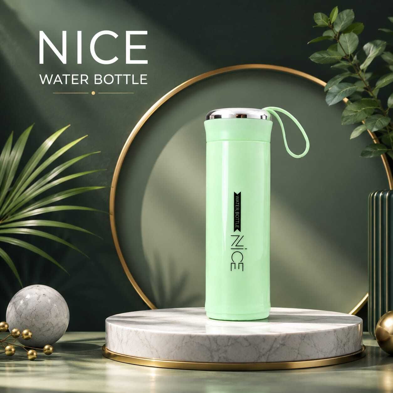 vama trade NICE WATER BOTTLE GREEN COLOR 350ML GLASS INSIDE 350 ml Glass Flask-picture-11