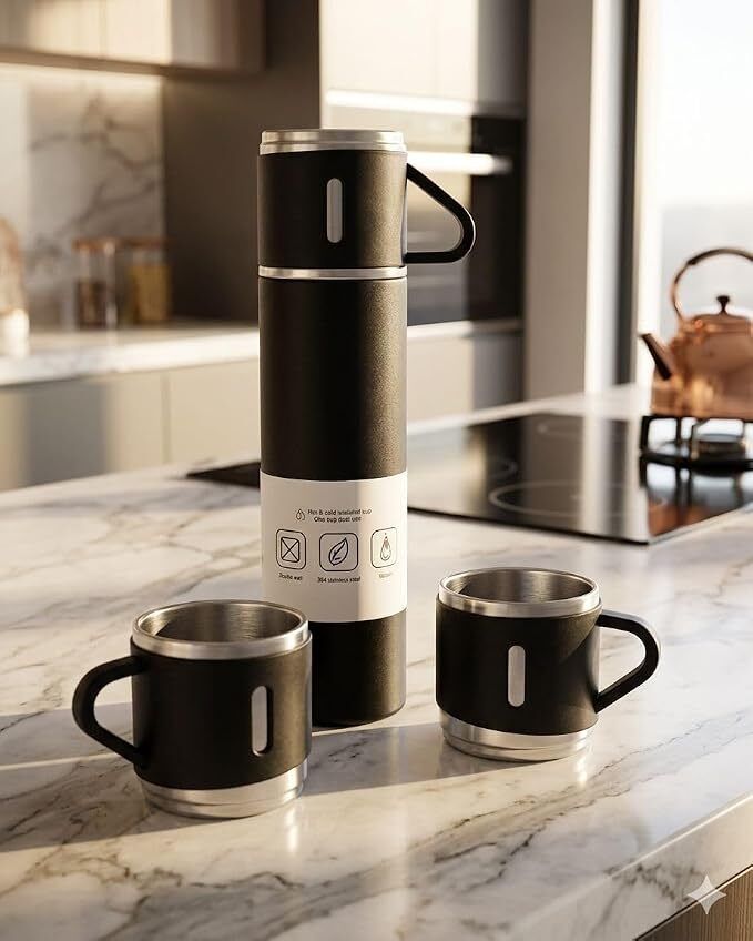 Vacuum Insulated Flask set with 2 Cup for Hot and Cold Drink Flask Bottle 500 ml Stainless Steel Flask-image-11