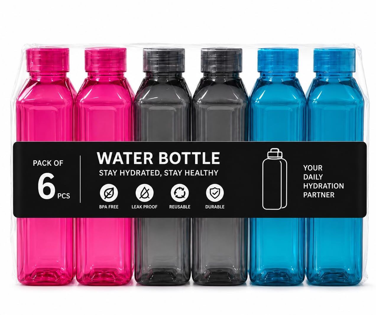Plastic Water Bottle 6Pcs set 1000 ml Plastic, PET Bottle-image-19