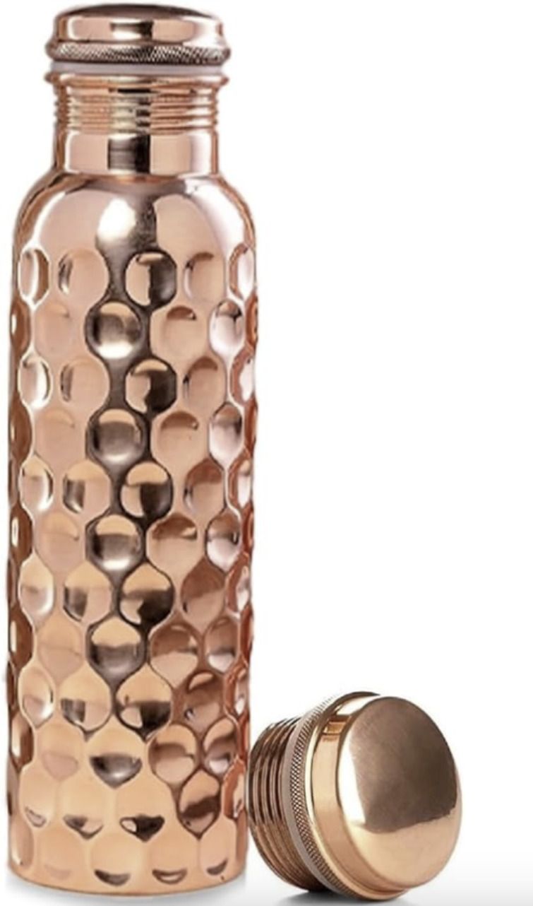 3s enterprises Pure Copper Diamond Design Water Bottle with Lid 750ml 750 ml Copper Bottle-picture-34