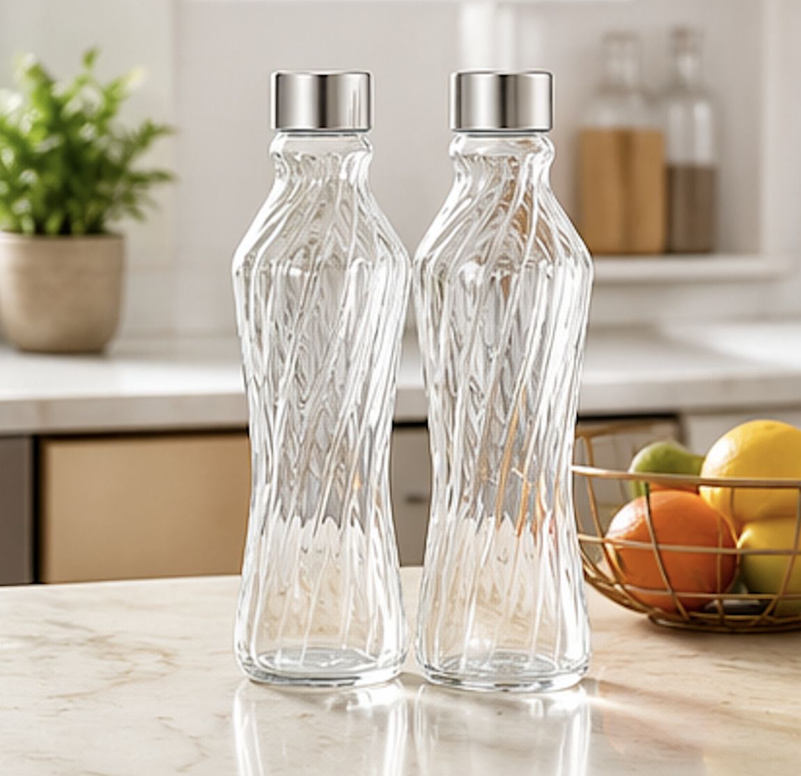 kanchkart Twisted Clear Glass Bottle 1000ml Set of 2 1000 ml Glass Bottle-picture-27