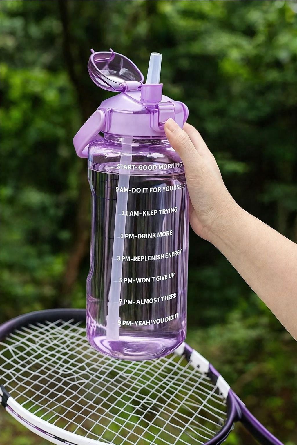 Motivational Sipper Bottle with Time Marker Leakproof BPA Free Fitness Bottle 2000 ml Plastic Bottle-image-47