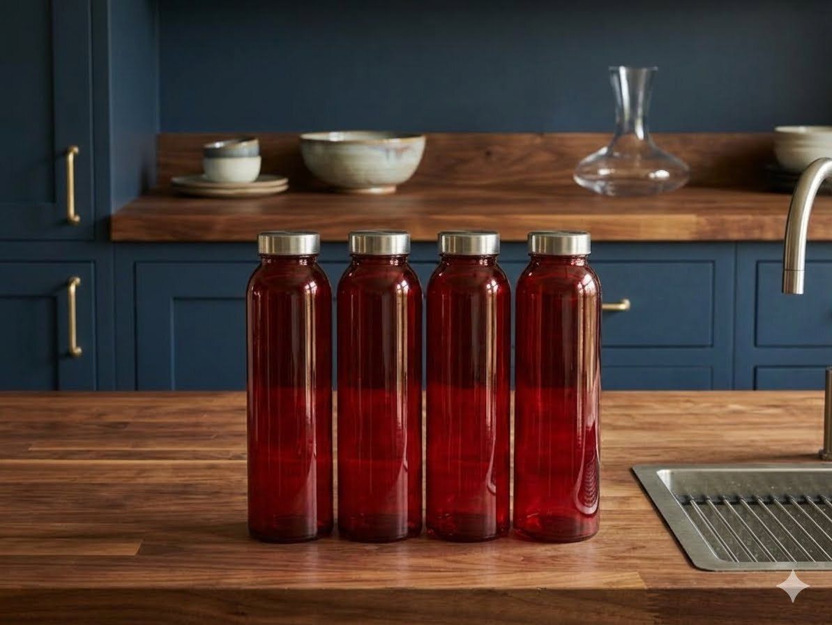hsnayvid unique color of red water bottle pack of 4 800 ml Glass Bottle-picture-53